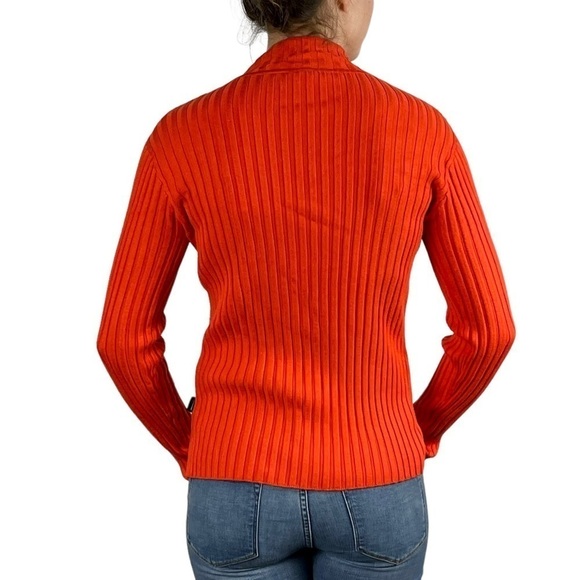 OBERMEYER DIVINE MOCK NECK ORANGE RIBBED CABLE KNIT STRETCH PULLOVER SKI SWEATER - Picture 2 of 14
